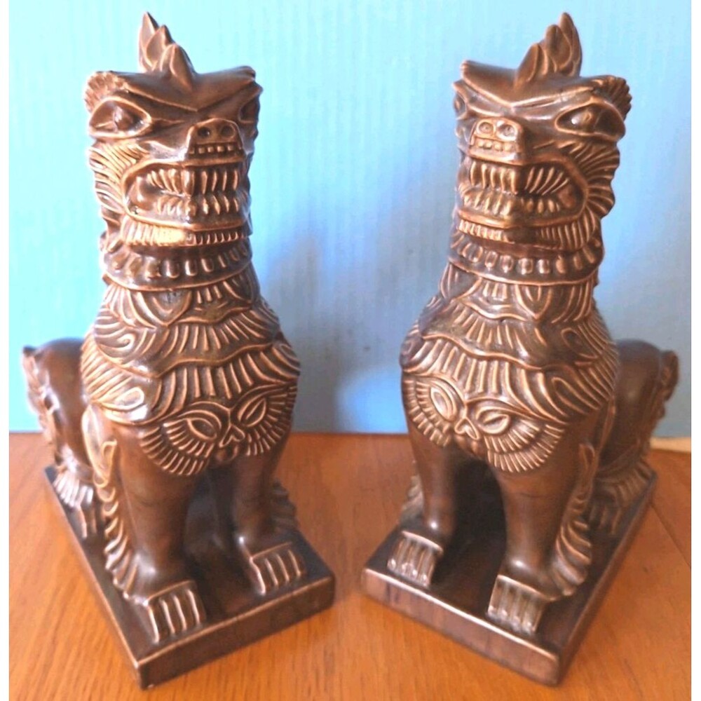 Vintage 1965 Arnels Ceramic Chinese Foo Dogs Guardian Lions Set of 2